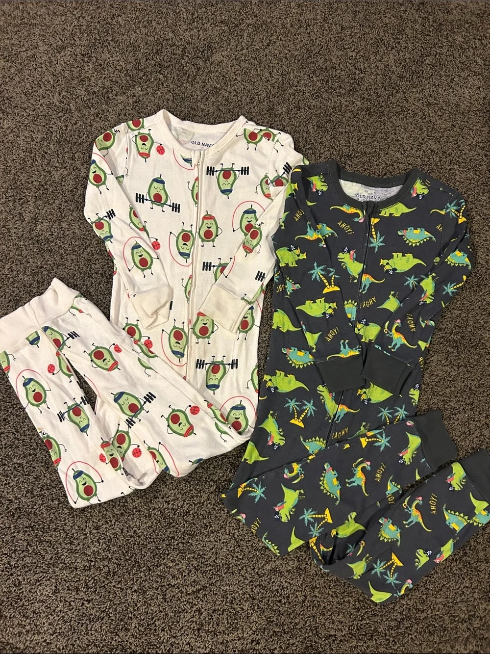 Old Navy Kids 2-Pack Avocado & Dinosaur Zip Pajama Sets - Cream & Navy